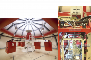 Figure 2: Large diameter centrifuge and experimental device at the LDC.