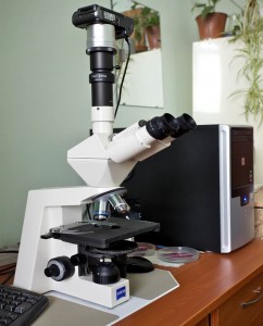 Figure 7: Microscope equipped with a camera and image analysis software (Axiostar Plus, Carl Zeiss Inc.)